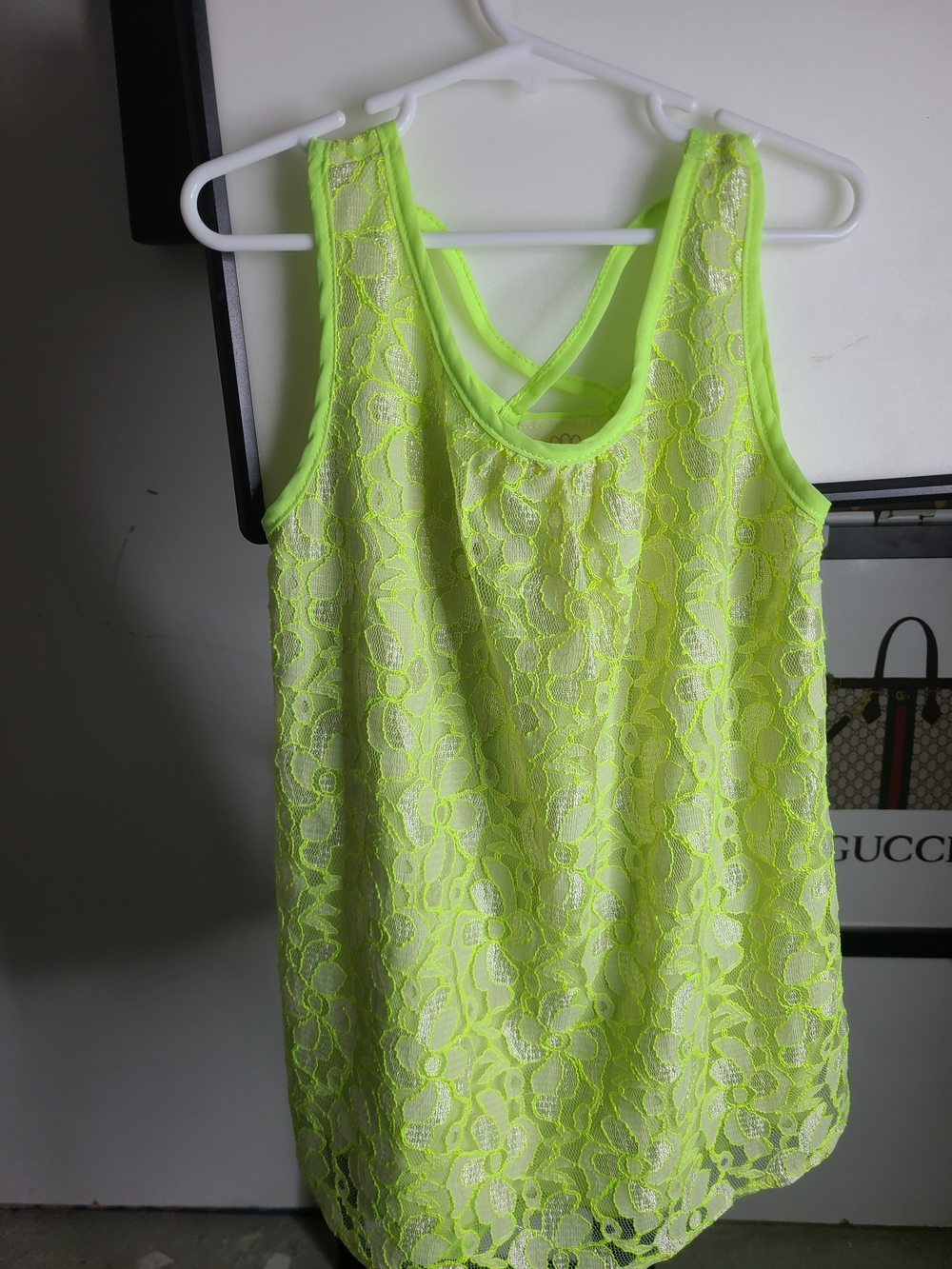 Love Neon Lace Tank Top in Bright Yellow-Green
